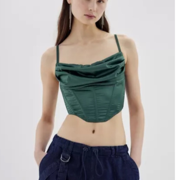 URBAN OUTFITTERS LEXI SATIN COWL CORSET TOP | GREEN | SIZE: M - Picture 4 of 4